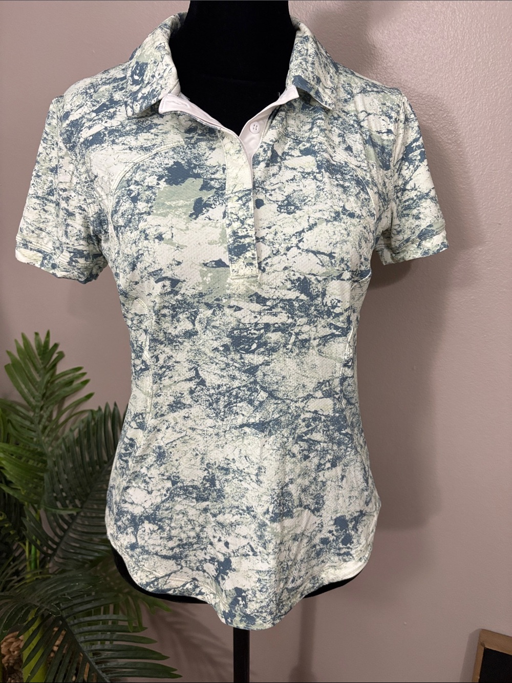 Lululemon Quick-Dry Short-Sleeve Polo Shirt Crushed Granite Multi Size 4
